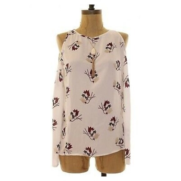 Chelsea28 Nordstrom Cold Shoulder Top Size XS High Neck Printed White EUC B29 - Picture 1 of 3